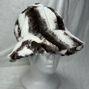 Hat, brown and white, fuzzy hat, perfect for keeping your head warm